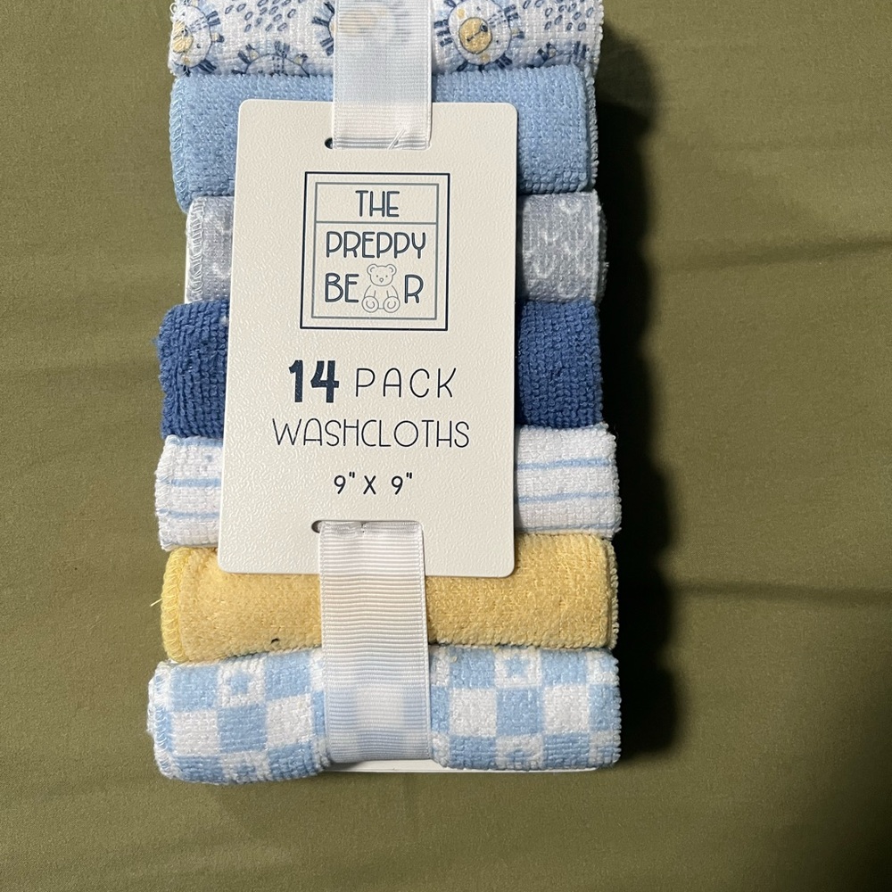 Preppy Bear 14-Pack Baby Washcloths - Blue & Yellow